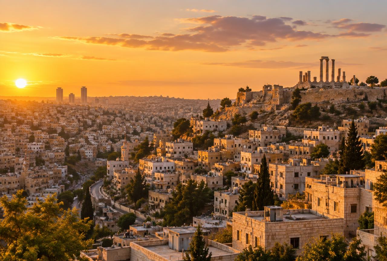 Amman skyline at sunset from the Citadel