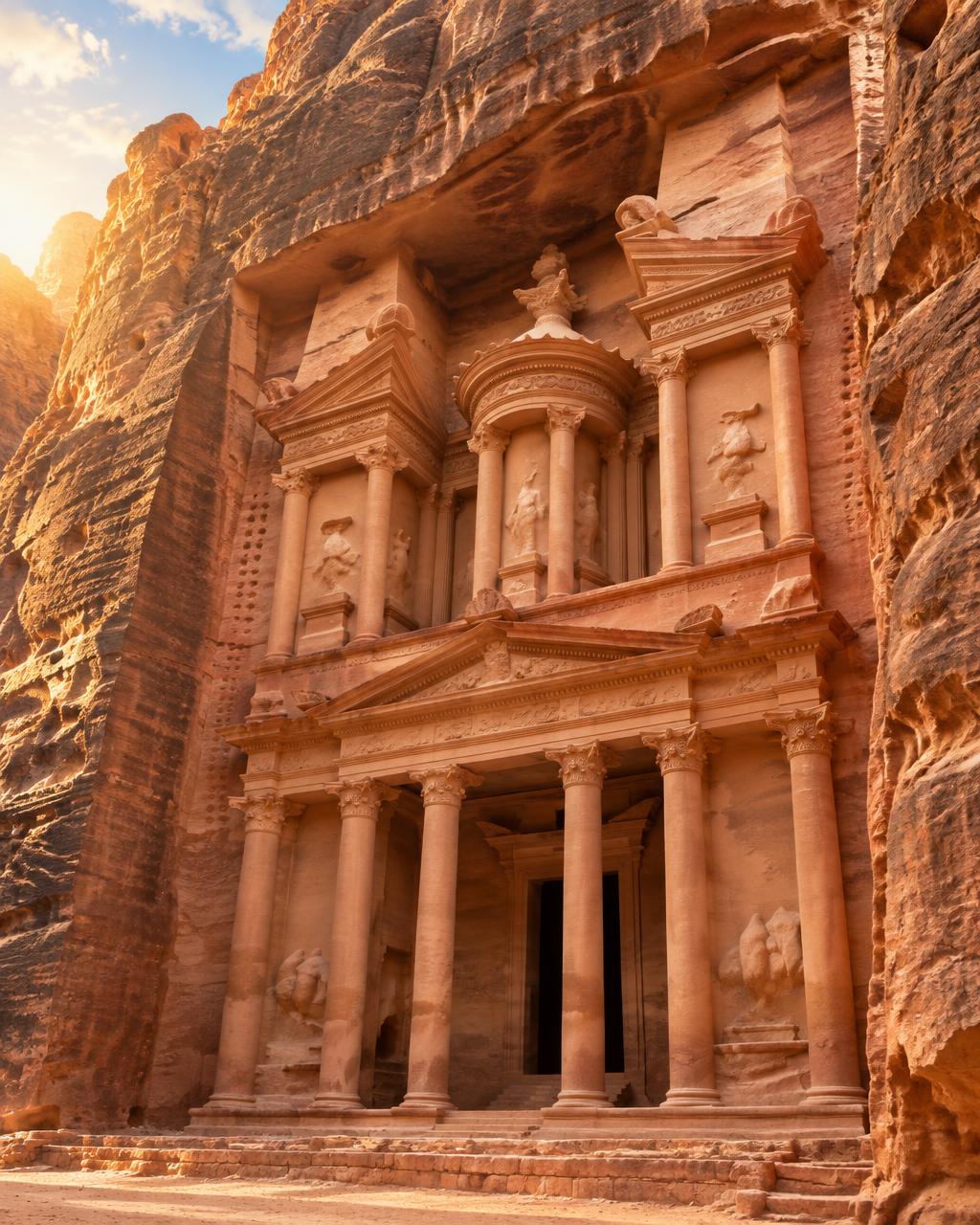 The Treasury at Petra, Jordan, carved into red sandstone